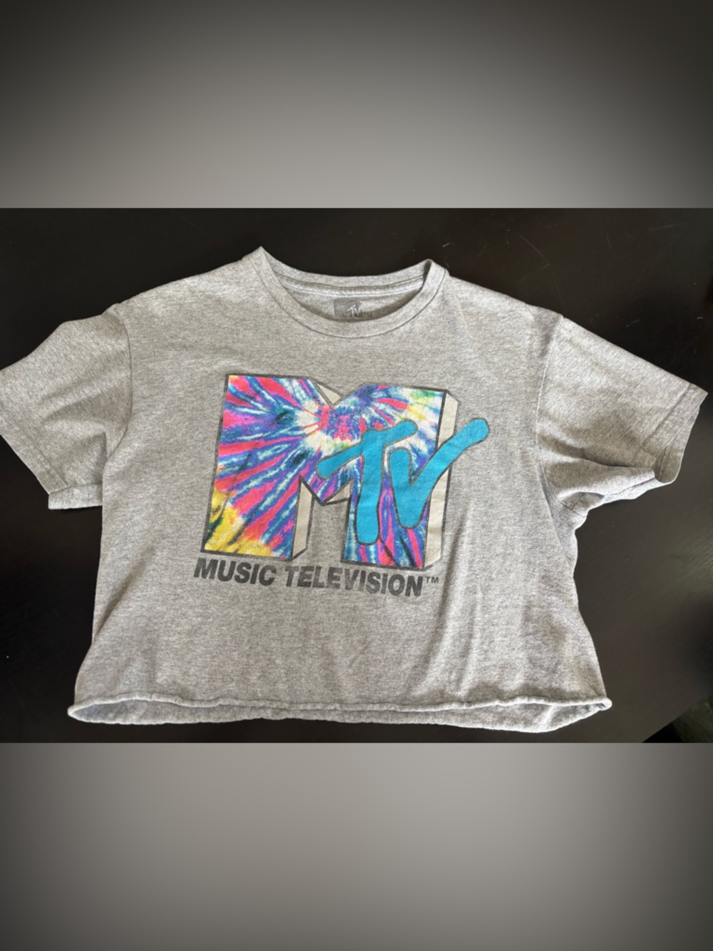 MTV Gray Crop Tee with Multicolor Tie-Dye Logo